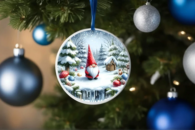 Melting Winter Scene with Gnome Round Ornament Sublimation