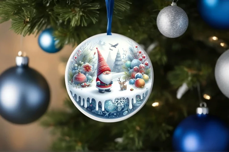 Melting Winter Scene with Gnome Round Ornament Sublimation