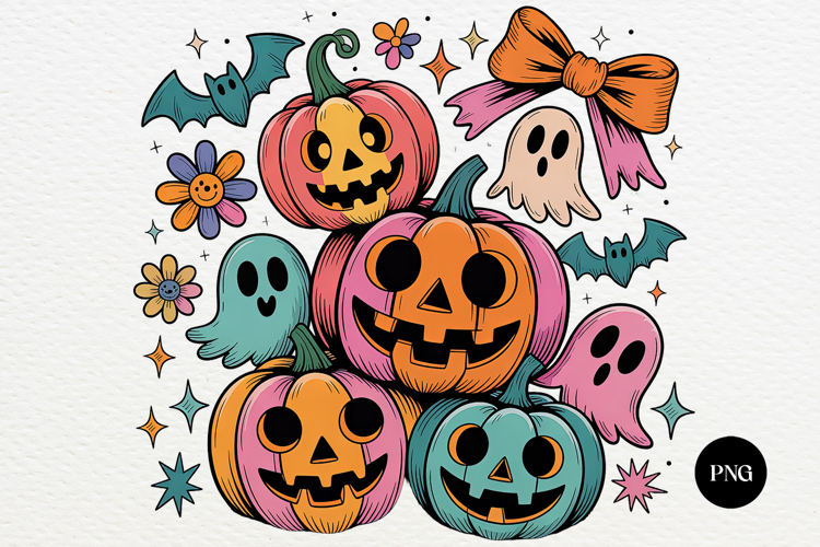 Halloween PNG Ghost Pumpkin Coquette Sublimation Design