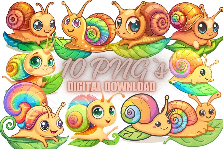 10 Cute snail Illustration Clipart Sticker, PNG example image 1