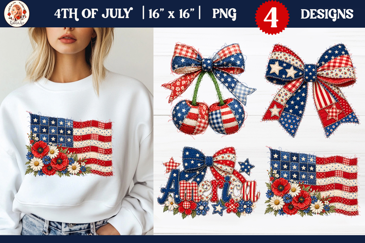 4th of July Faux Quilted Patchwork Sublimation PNG