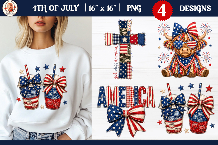 4th of July Faux Quilted Patchwork Sublimation PNG