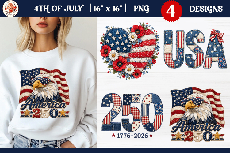 4th of July Faux Quilted Patchwork Sublimation PNG