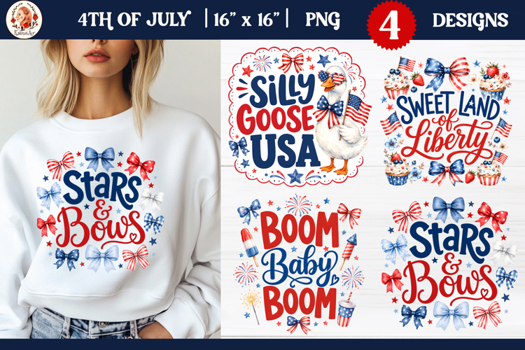 4th of July Cute Patriotic Bows Sublimation PNG