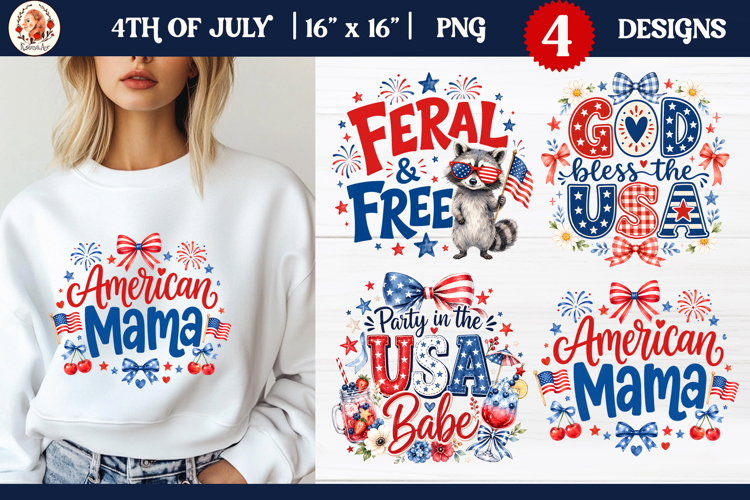 4th of July Cute Patriotic Bows Sublimation PNG