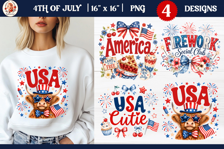 4th of July Cute Patriotic Bows Sublimation PNG