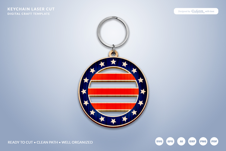 4th of July Keychain SVG | USA Patriotic Laser Cut