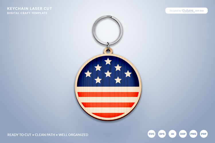 4th of July Keychain SVG | USA Patriotic Laser Cut