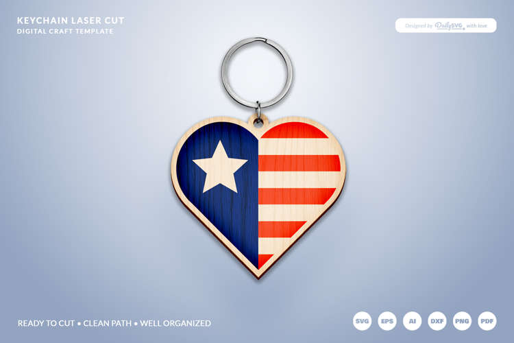 4th of July Keychain SVG | USA Patriotic Laser Cut