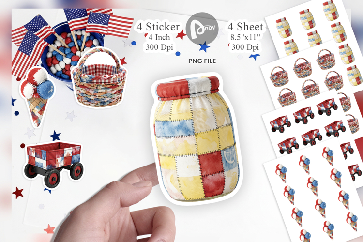 4th July Picnic Patchwork Sticker