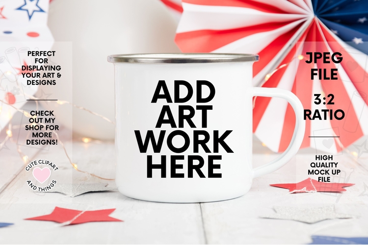 Patriotic Mock Up | Enamel Mug 4th of July Mock Up