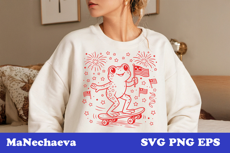 Cute 4th of July Animal SVG | Frog Skateboard Patriotic