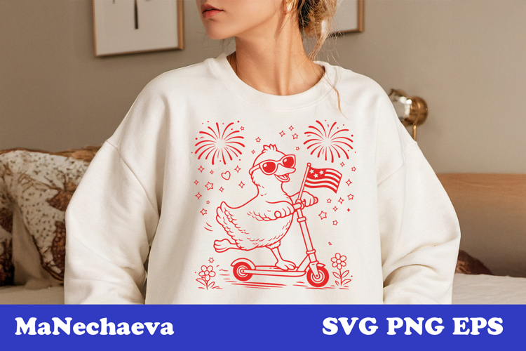 Cute 4th of July Animal SVG | Duck Scooter Patriotic