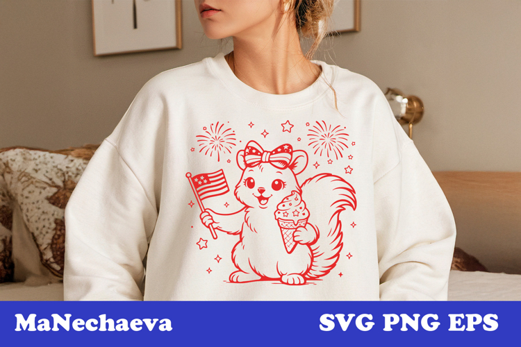 Cute 4th of July Animal SVG | Squirrel Ice Cream Patriotic