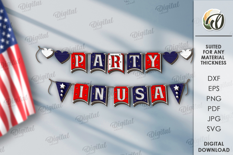 4th of July banner Laser Cut. Home decor SVG