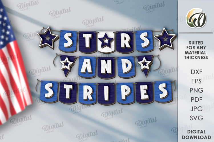 4th of July banner Laser Cut. Home decor SVG