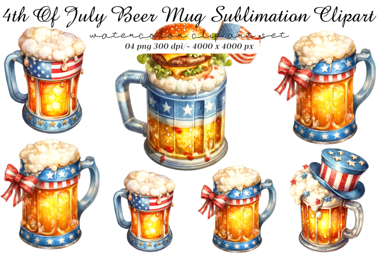 4th Of July Beer Mug Sublimation Clipart