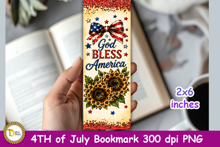 4th of July Bookmark 2 x6 inches PNG sunflowers