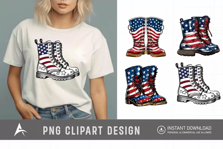 4th of July Boots Watercolor Clipart