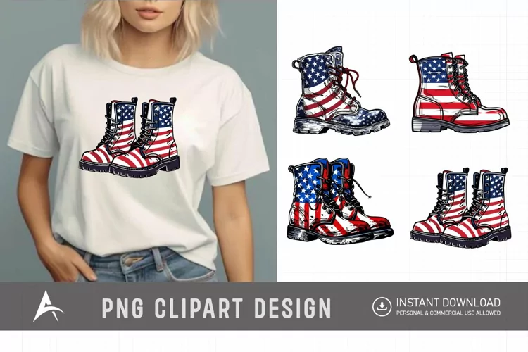 4th of July Boots Watercolor Clipart