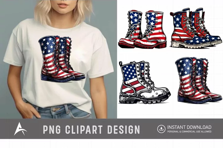 4th of July Boots Watercolor Clipart