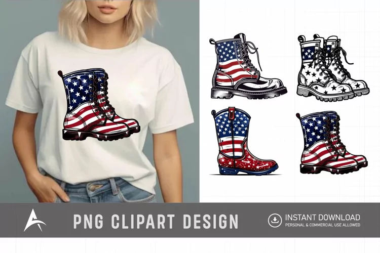 4th of July Boots Watercolor Clipart