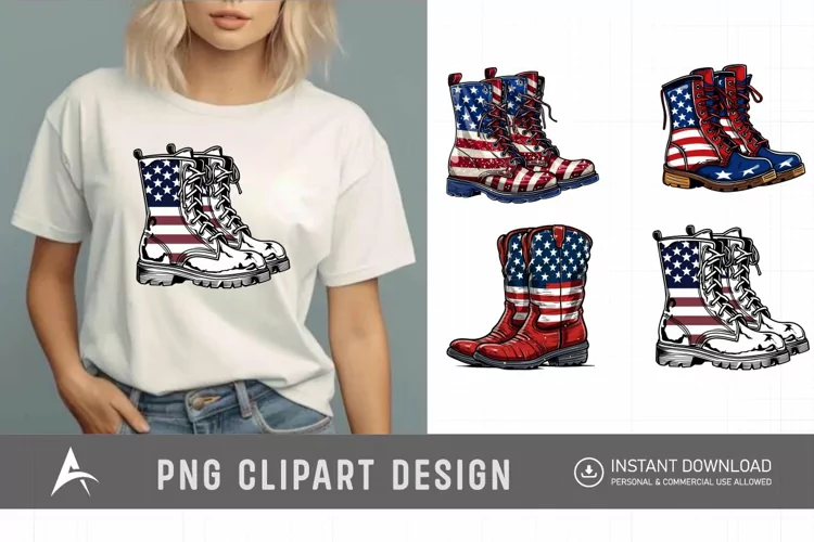 4th of July Boots Watercolor Clipart