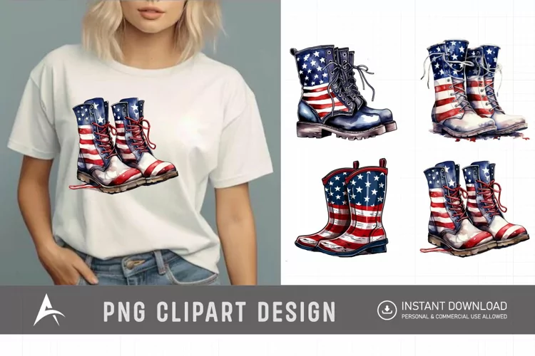 4th of July Boots Watercolor Clipart