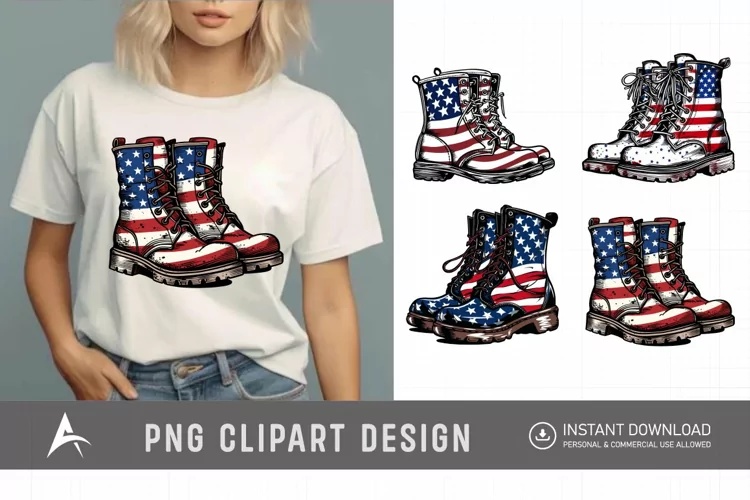 4th of July Boots Watercolor Clipart