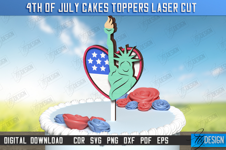 4th of July Cake Topper Laser Cut | Patriotic Sign | CNC