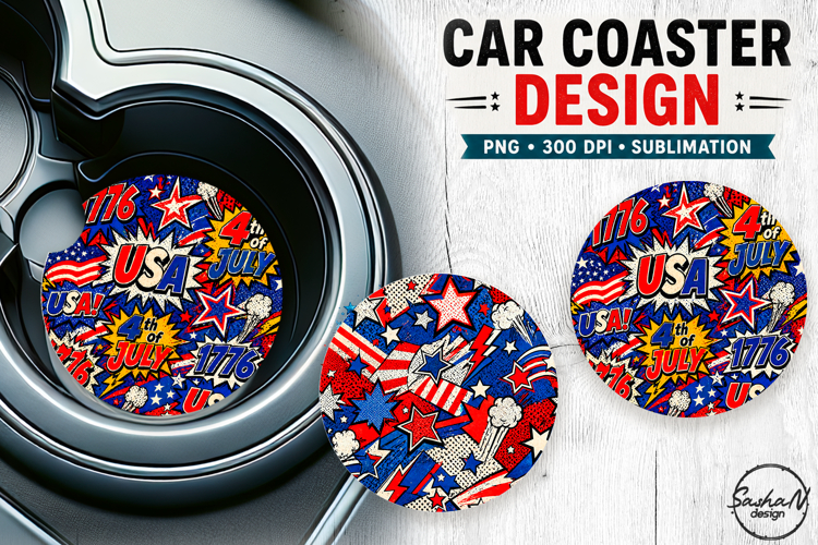 4th of july car coaster sublimation designs