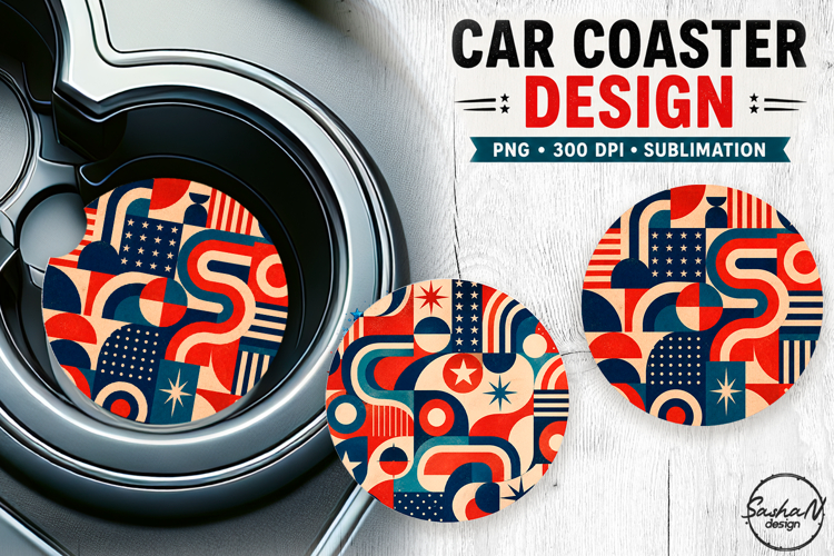 4th of july car coaster sublimation designs