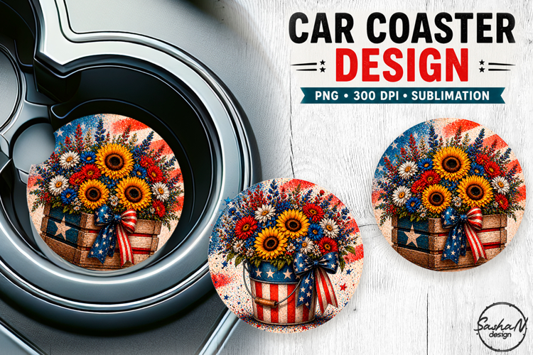 4th of july car coaster sublimation designs