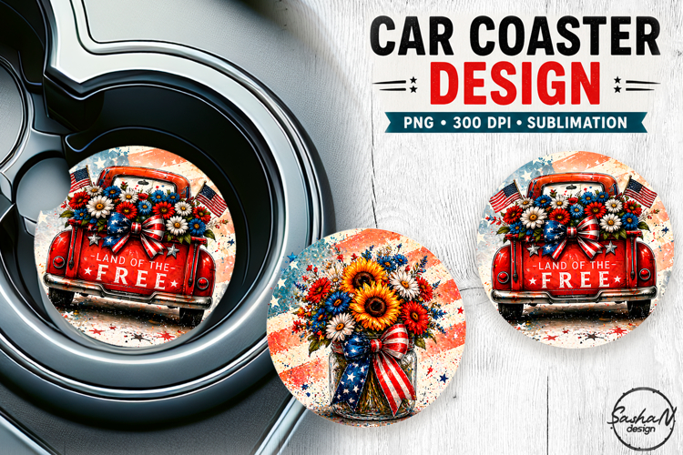 4th of july car coaster sublimation designs