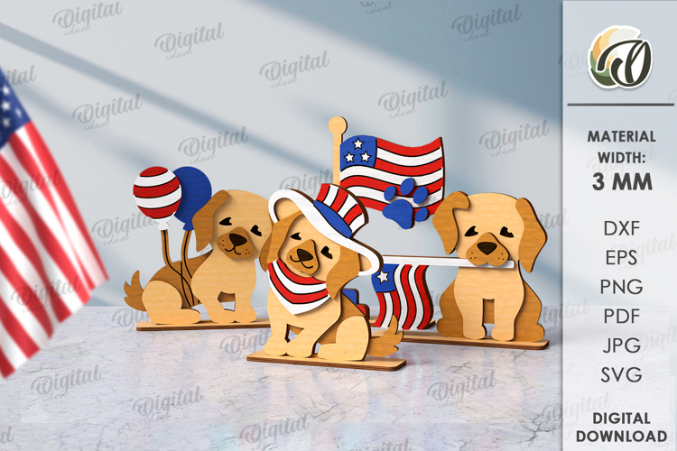 4th of July characters Laser Cut. Funny dogs SVG
