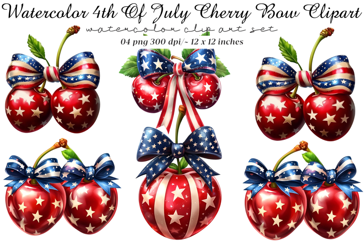 4th Of July Cherry Bow Clipart
