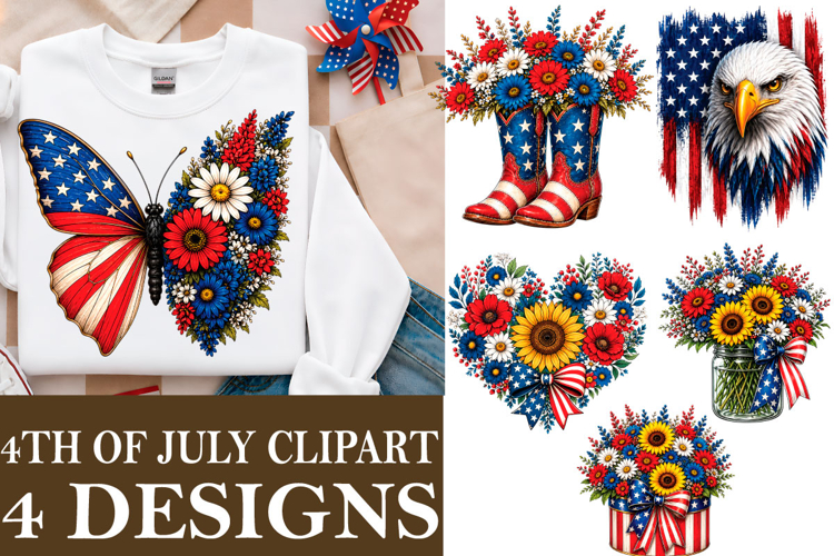 4th of July Sublimation PNG Clipart Watercolor PNG