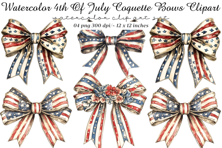 4th Of July Coquette Bows Clipart