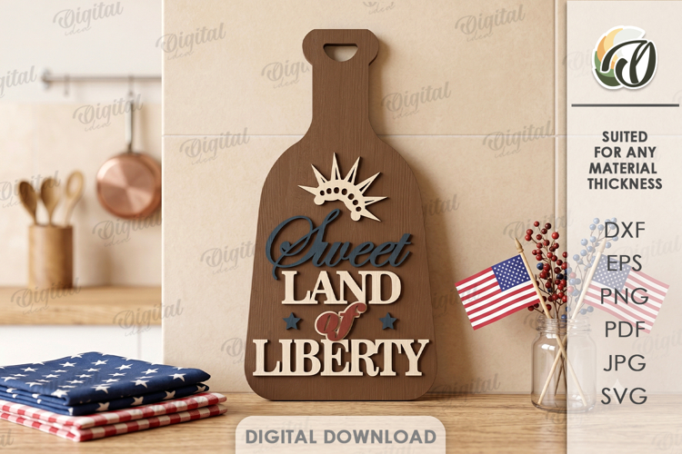 4Th Of July Cutting Board Laser Cut. Decorative Board SVG
