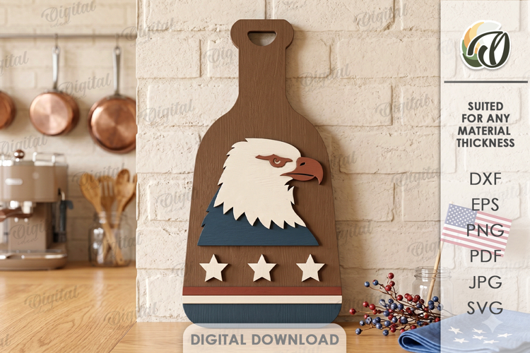 4Th Of July Cutting Board Laser Cut. Decorative Board SVG