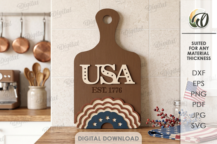 4Th Of July Cutting Board Laser Cut. Decorative Board SVG