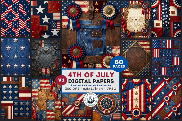 Vintage Americana & Patriotic Digital Paper for 4th of july