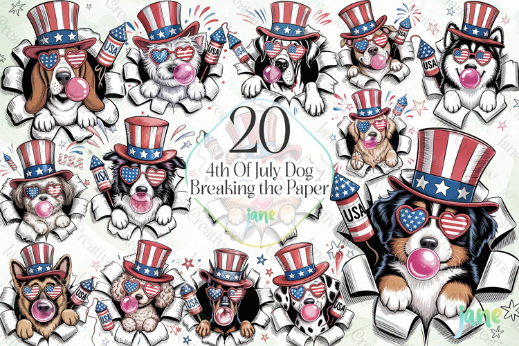 4th Of July Dog Breaking the Paper Bundle