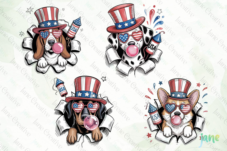 4th Of July Dog Breaking the Paper PNG