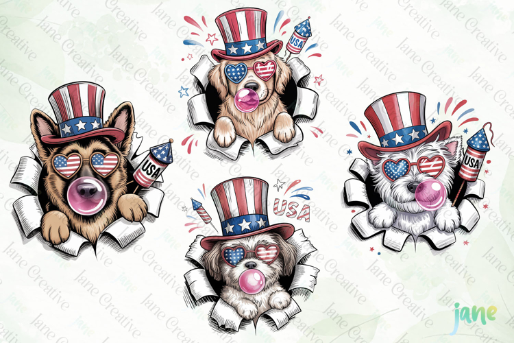 4th Of July Dog Breaking the Paper PNG