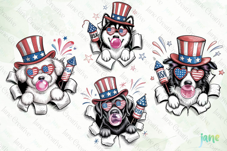 4th Of July Dog Breaking the Paper PNG