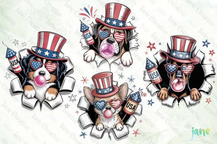 4th Of July Dog Breaking the Paper PNG