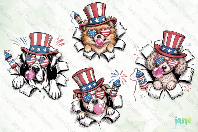 4th Of July Dog Breaking the Paper PNG