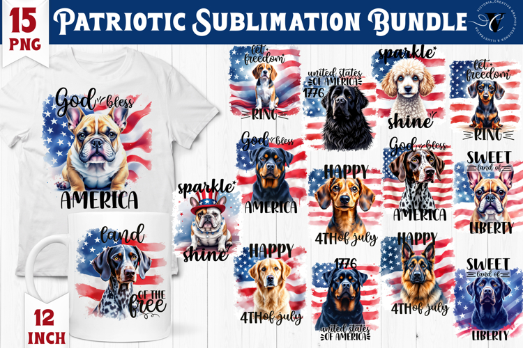 Patriotic sublimation bundle | 4th of July | Dog clipart example image 1