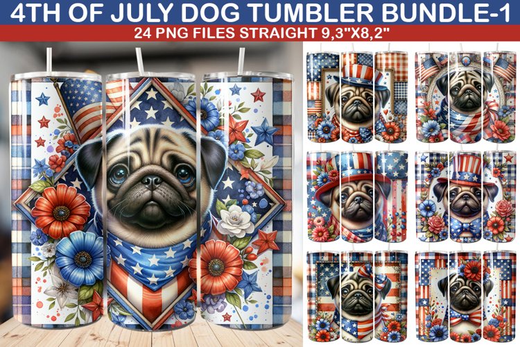 4th Of July Dog Tumbler Bundle - 24 Designs example image 1